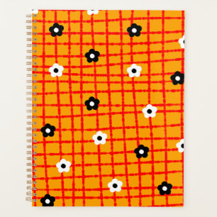 Flower Orange Red Check Pattern Planner