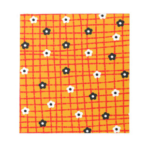 Flower Orange Red Check Pattern Vibrant Notepad