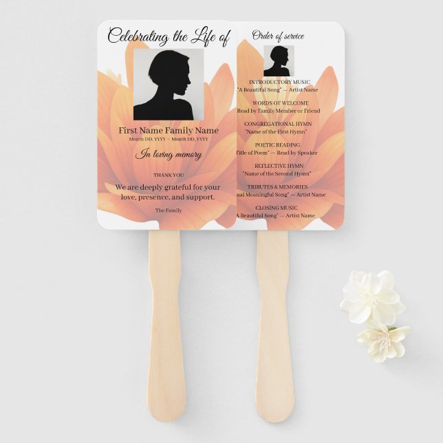 Flower order of service hand fan (Front and Back)