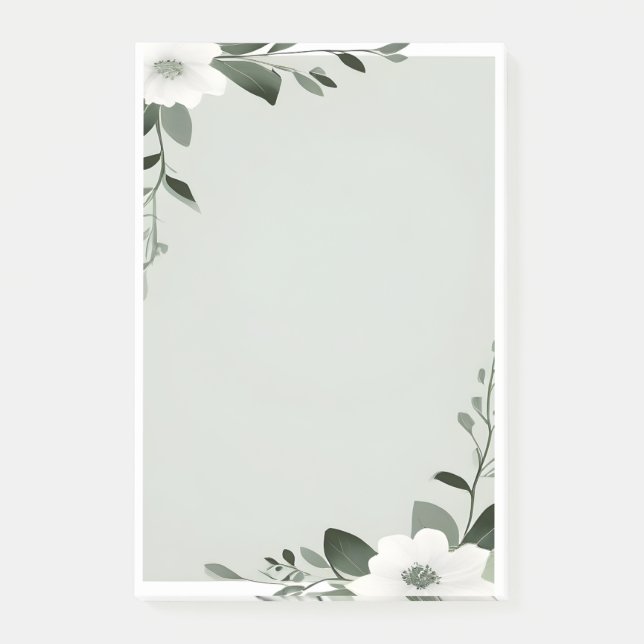 Flower Overlay Border in Sage Green Post-it Notes (Front)