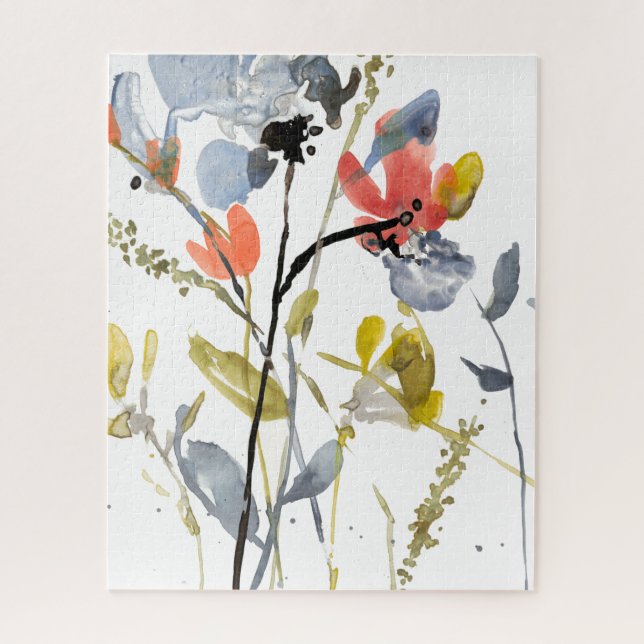 Flower Overlay - Watercolor Flowers & Stems Jigsaw Puzzle (Vertical)