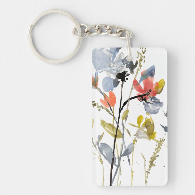 Flower Overlay - Watercolor Flowers & Stems Key Ring (Front)