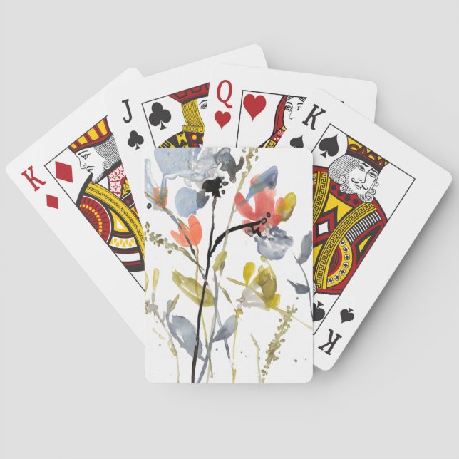 Flower Overlay - Watercolor Flowers & Stems Playing Cards (Back)