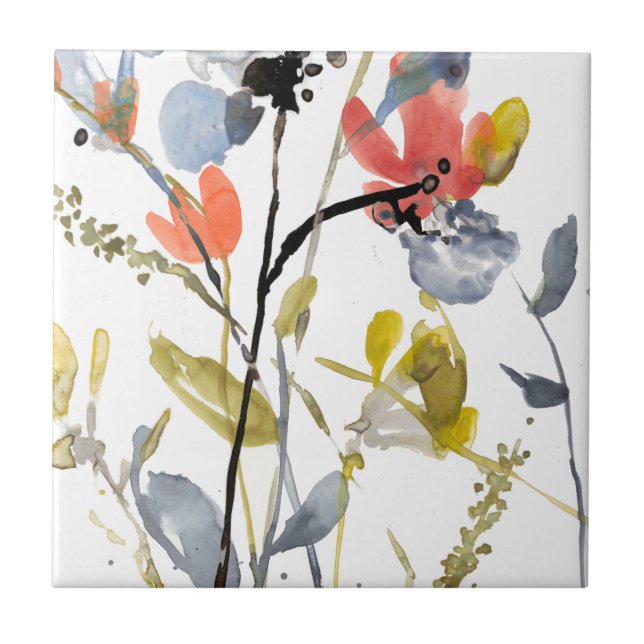 Flower Overlay - Watercolor Flowers & Stems Tile (Front)