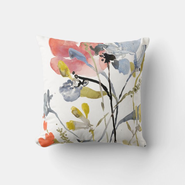 Flower Overlay - Watercolor Pastel Flowers Cushion (Front)