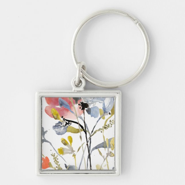 Flower Overlay - Watercolor Pastel Flowers Key Ring (Front)