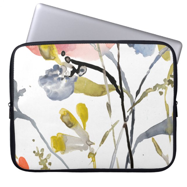 Flower Overlay - Watercolor Pastel Flowers Laptop Sleeve (Front)