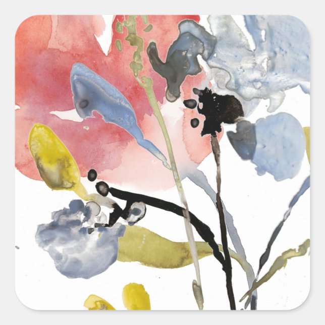 Flower Overlay - Watercolor Pastel Flowers Square Sticker (Front)