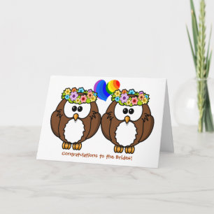 Flower Owls Lesbian Pride Wedding Card for Brides