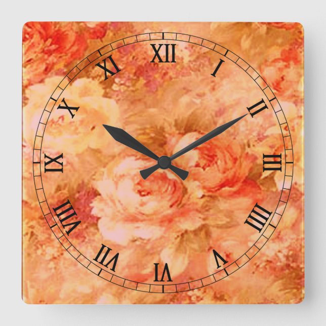 Flower Painting Square Roman Numerals Clock (Front)