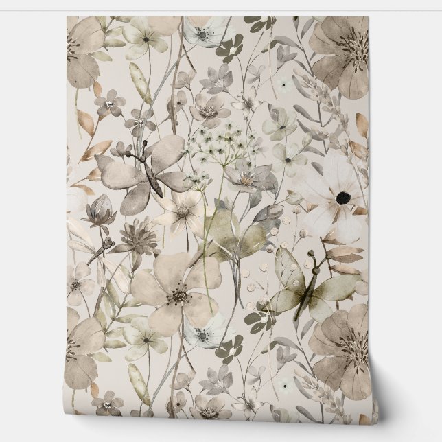 Flower paradise beige wallpaper rolls (Unrolling)