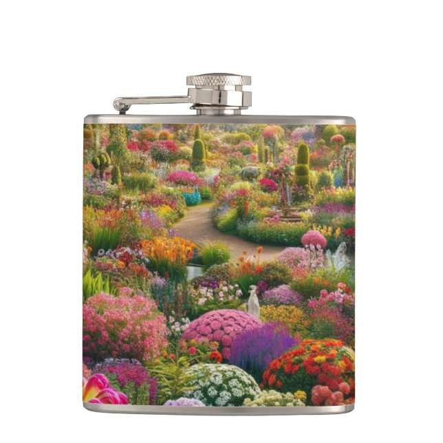 Flower Paradise Garden Art Hip Flask (Front)