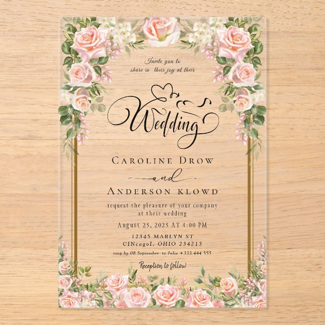 Flower passage for newlyweds acrylic invitations (Front)