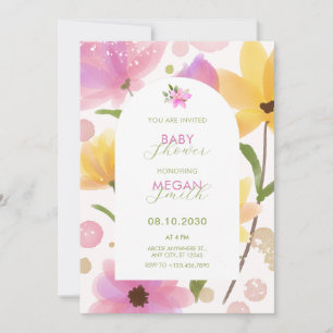 Flower pastel pink yellow baby shower invitation