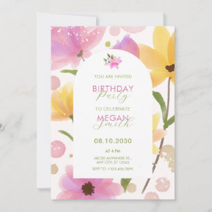 Flower pastel pink yellow birthday invitation