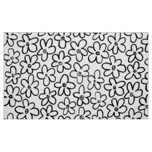 Flower Pattern 080821 - Black and White Fabric
