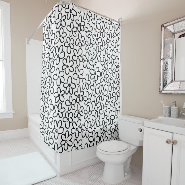 Flower Pattern 080821 - Black and White Shower Curtain (In Situ)