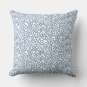 Flower Pattern 080821 - Indigo Blue and White Cushion
