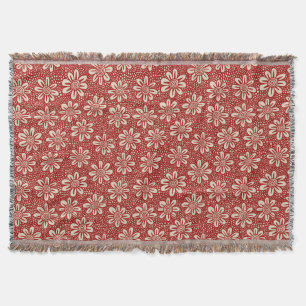 Flower Pattern 140617 - Ruby Red on Beige Throw Blanket