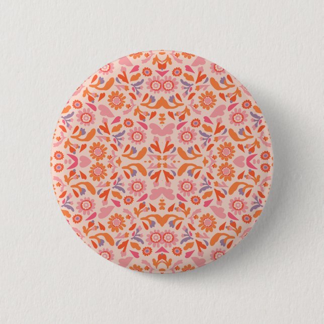 Flower pattern 6 cm round badge (Front)