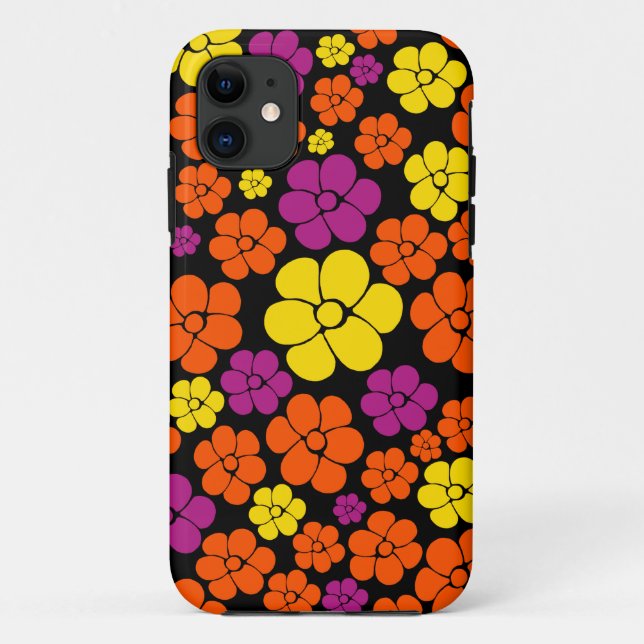 Flower Pattern - Black, Pink, Orange and Yellow Case-Mate iPhone Case (Back)