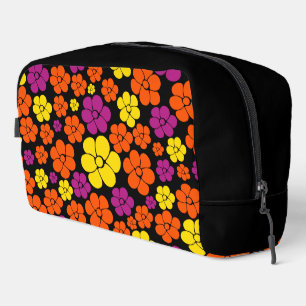 Flower Pattern - Black, Pink, Orange and Yellow  Dopp Kit