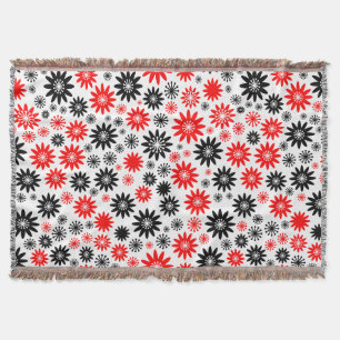 Flower Pattern - Black with Red and White Throw Blanket
