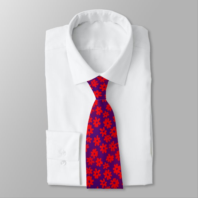 Flower Pattern - Blue and Red Tie (Tied)
