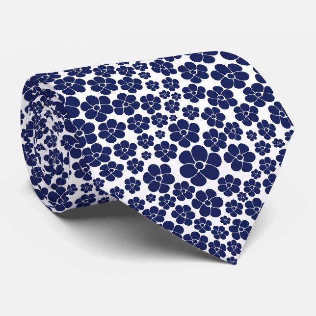 Flower Pattern - Blue and White Tie (Rolled)