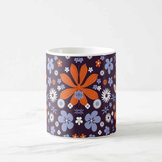 Flower Pattern Blue Coffee Mug (Center)