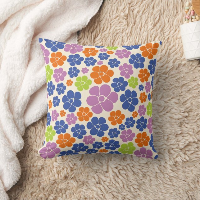 Flower Pattern - Blue, Orange, Purple, Green Cushion (Blanket)
