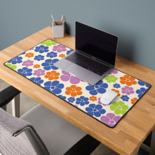 Flower Pattern - Blue, Orange, Purple, Green Desk Mat