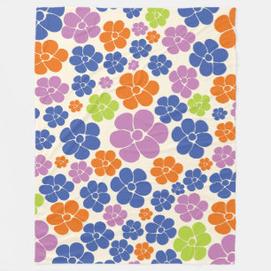 Flower Pattern - Blue, Orange, Purple, Green Fleece Blanket