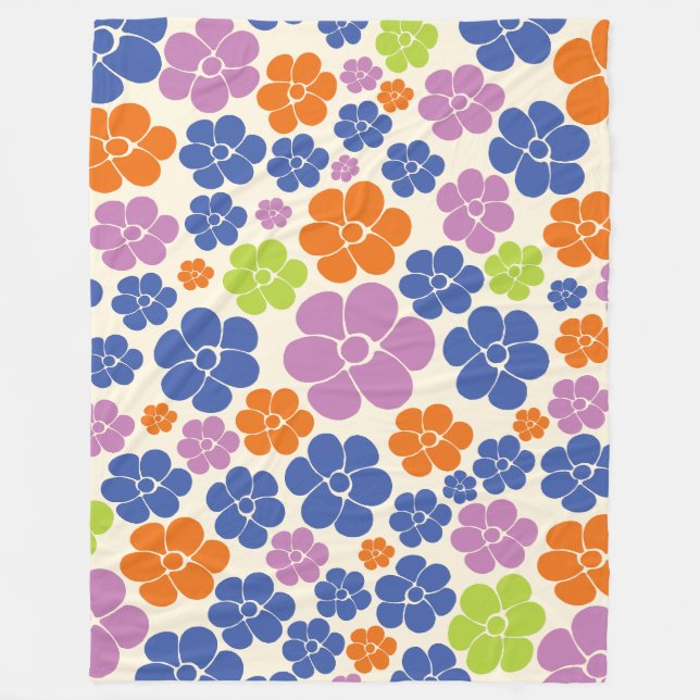 Flower Pattern - Blue, Orange, Purple, Green Fleece Blanket (Front)