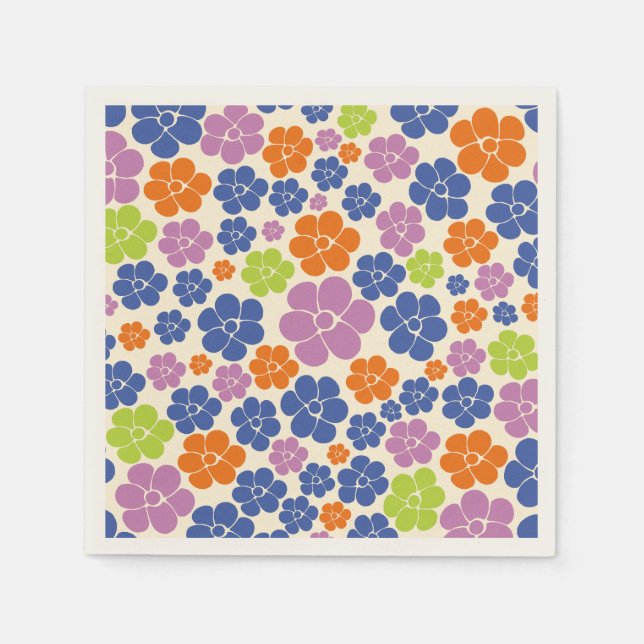 Flower Pattern - Blue, Orange, Purple, Green Napkin (Front)