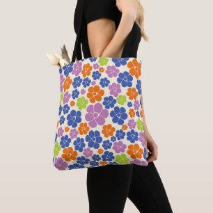 Flower Pattern - Blue, Orange, Purple, Green Tote Bag