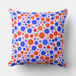 Flower Pattern - Blues with Red, Yellow and White Cushion
