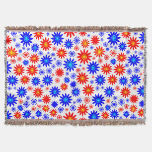 Flower Pattern - Blues with Red, Yellow and White Throw Blanket