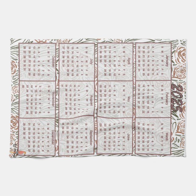 Flower pattern calendar 2025 tea towel (Horizontal)
