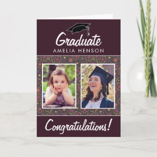 Flower Pattern Congratulations Graduate  2 Photo Card