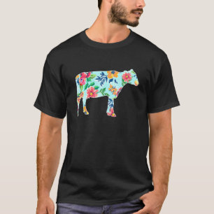 Flower Pattern Cow T-Shirt