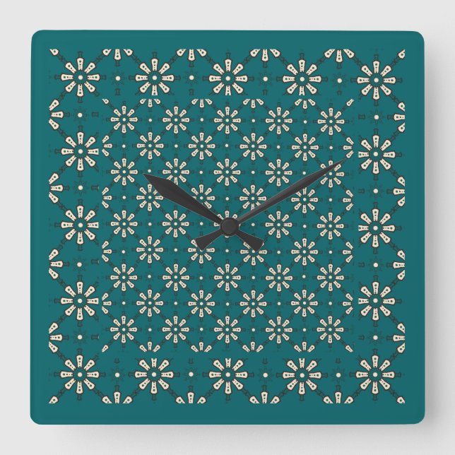Flower Pattern, Cream, Dark Teal: Wall Clock (Front)