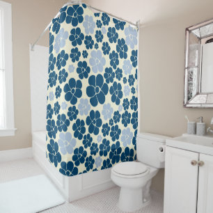 Flower Pattern - Dark Blue, Light Blue and Cream Shower Curtain