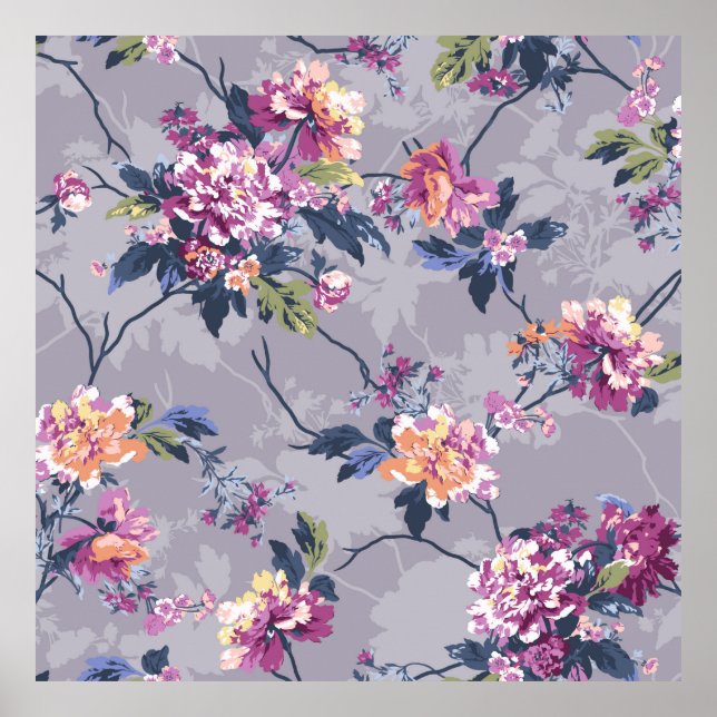 flower pattern design textile illustrationart, bac poster (Front)