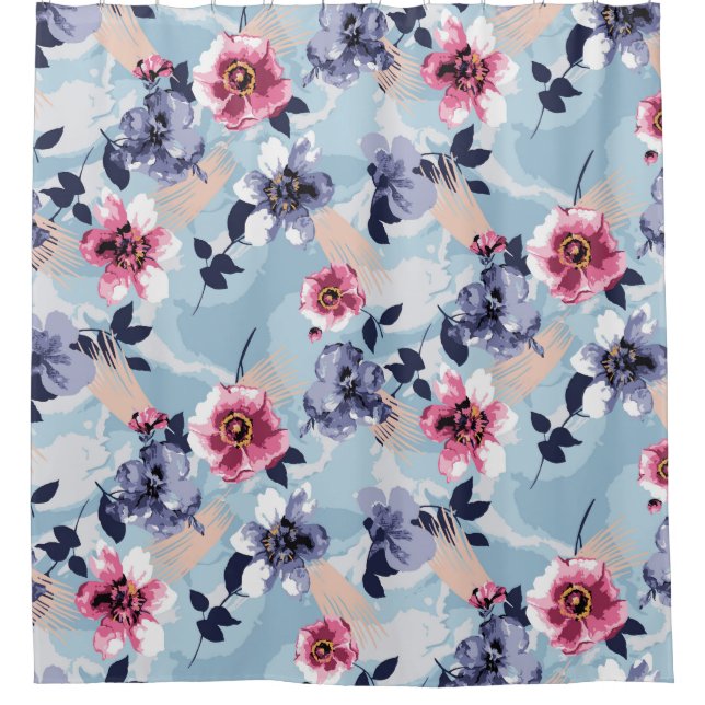 flower pattern design textile illustrationart,back shower curtain (Front)