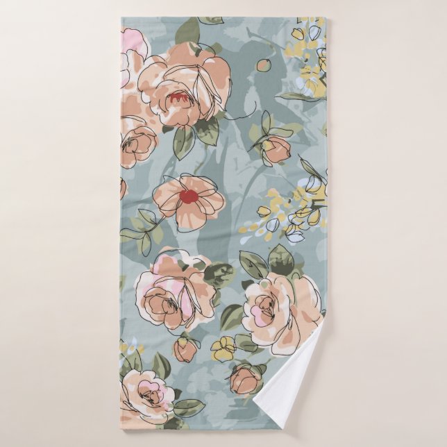 flower pattern design textile illustrationart, flo bath towel (Bath Towel)