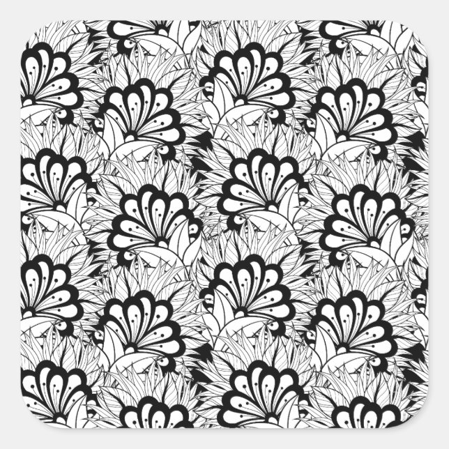Flower Pattern Doodle Square Sticker (Front)