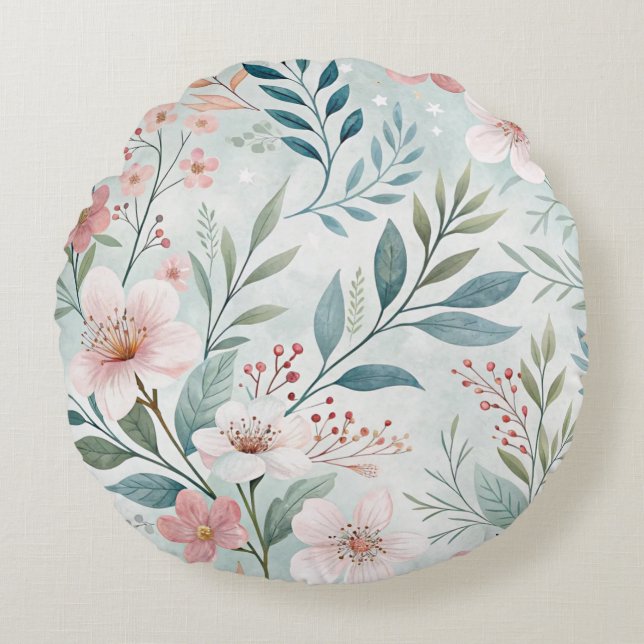 Flower Pattern Drawing Round Cushion (Front)