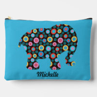 Flower Pattern Elephant on Blue Personalised