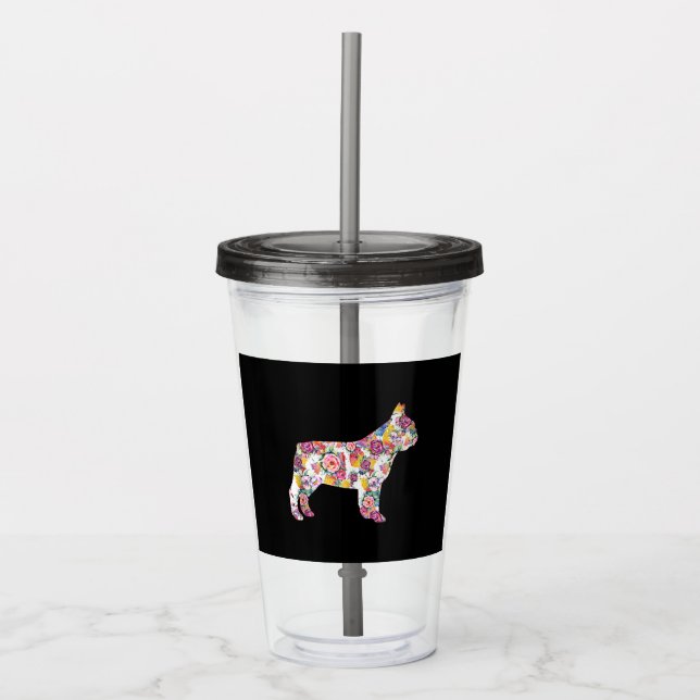 Flower Pattern Frenchie French Bulldogs Lover Gift Acrylic Tumbler (Front)
